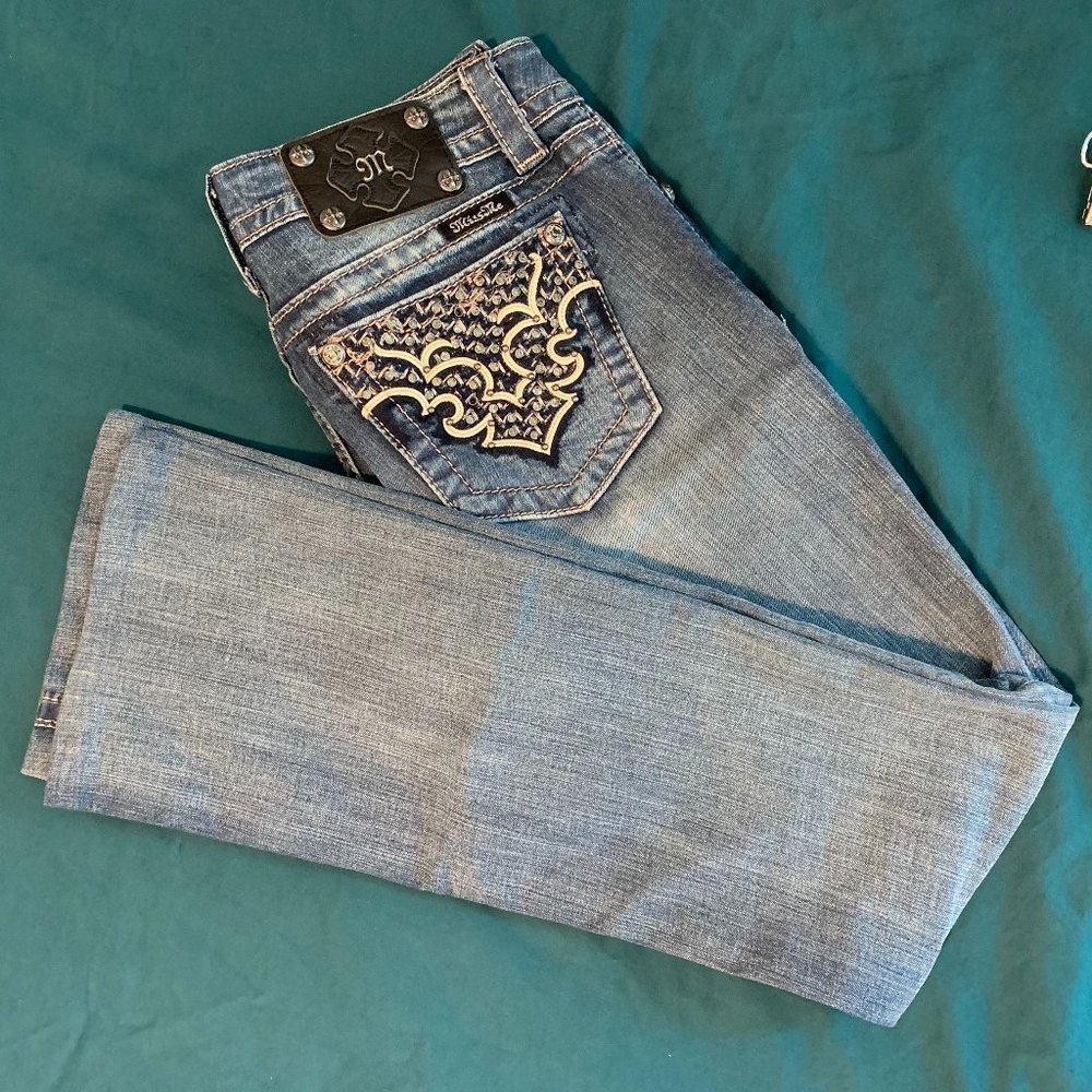 Miss Me Gold thread and crystal embellished pockets Boot Cut - 27